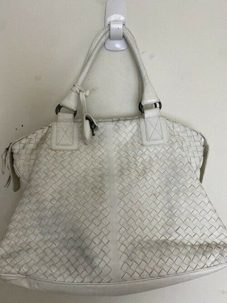 bottega veneta white woven leather shoulder bag