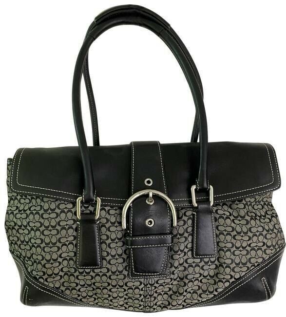 coach bag beige black fabric tote