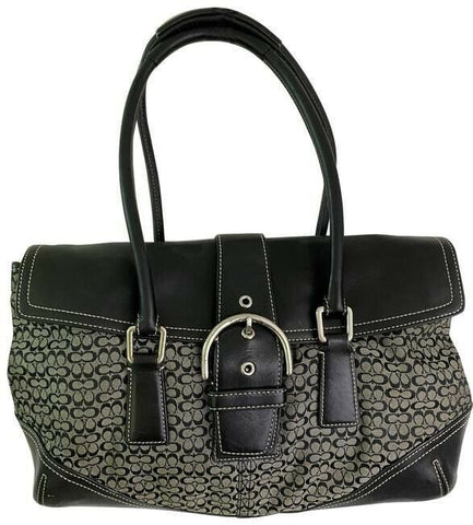 coach bag beige black fabric tote