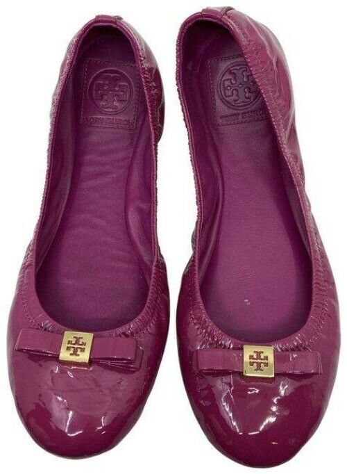 tory burch fuchsia patent leather ballerina flats size us