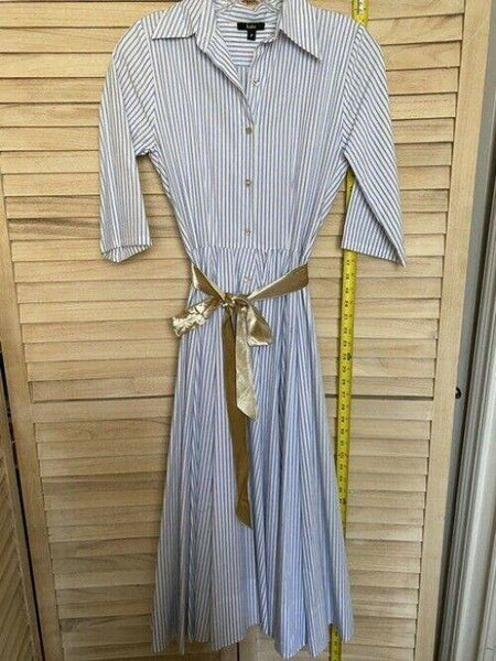 Kate Spade Blue White Nwot Collared Stripe Small Long Casual Maxi Dress