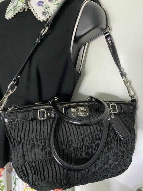 coach medium size black jacquard fabric cross body bag