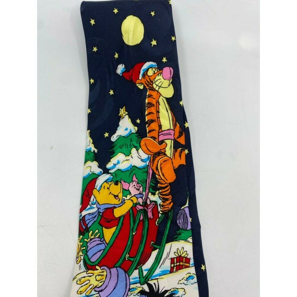 New! Winnie The Pooh Blue White Red Green Christmas Theme Neck Tie Msrp 35