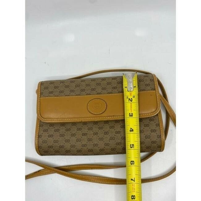GUCCI Vintage Flap Coated Canvas Crossbody Bag w Leather trim
