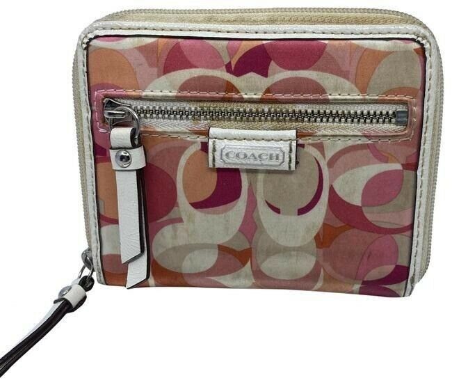 coach pink w cute signature c small change spot wallet