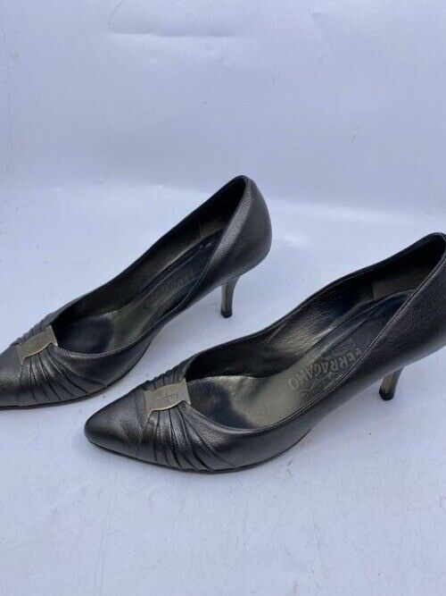 Salvatore Ferragamo Gun Metal Firsea Flat Bow Pumps Size Us
