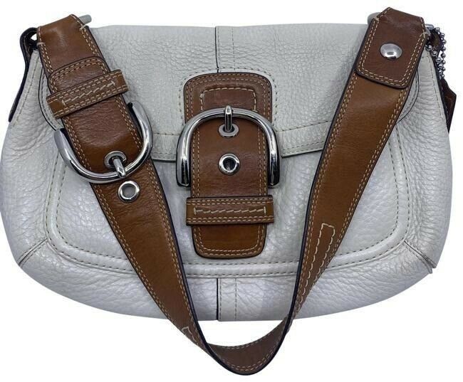 coach medium bag handbag white brown leather shoulder bag
