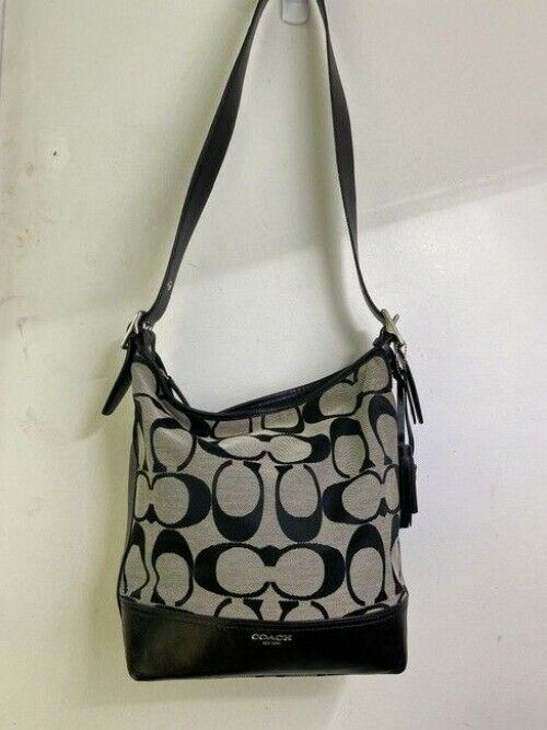 coach beige black jacquard fabric cross body bag