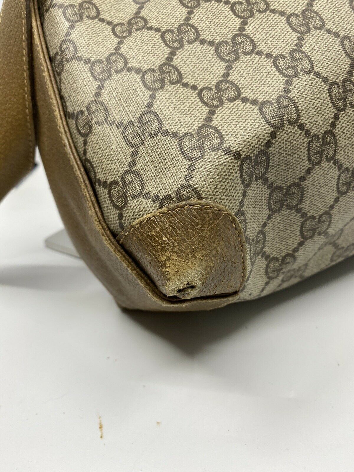 GUCCI Vintage Brown Coated Canvas/ Leather Shoulder Bag