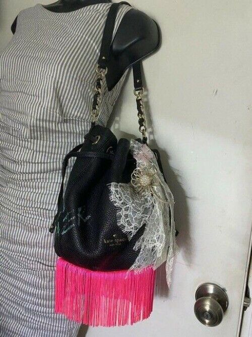 kate spade w hand shoulder customized by me w applique black pink shoulder bag