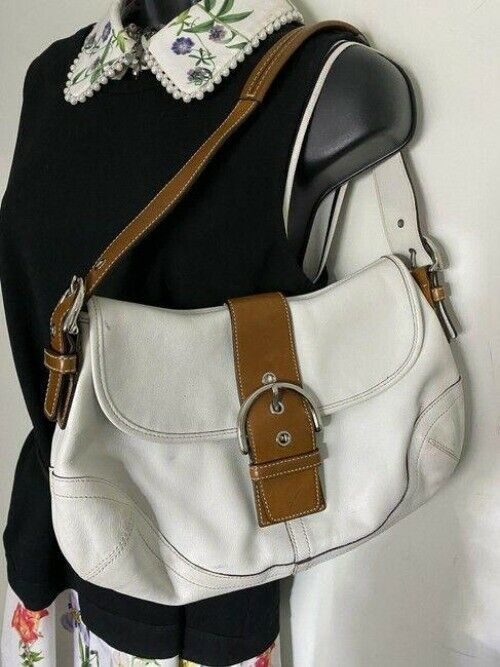 coach white brown leather shoulder bag