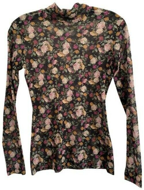 nicole miller black pink green new mesh ls blouse