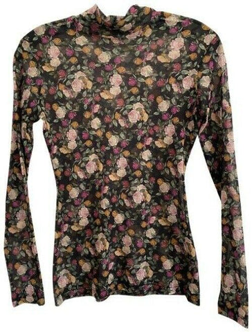 nicole miller black pink green new mesh ls blouse