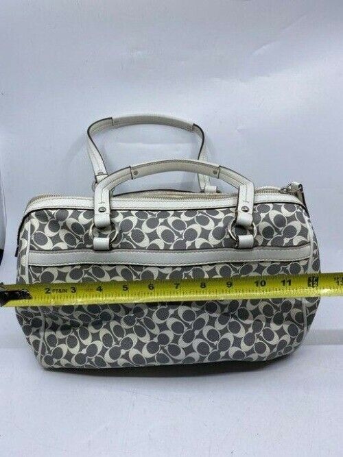 coach medium handbag gray white coated canvas tote