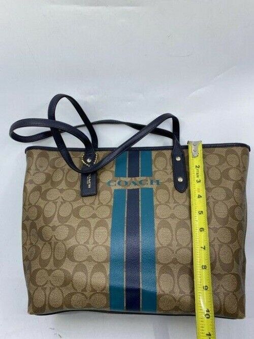 coach shopping beige navy coated canvas tote