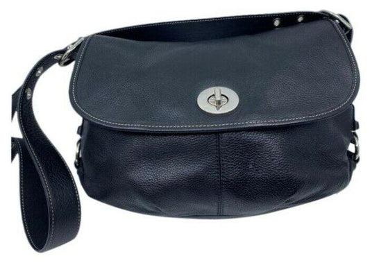 coach medium w adjustable strap black leather cross body bag