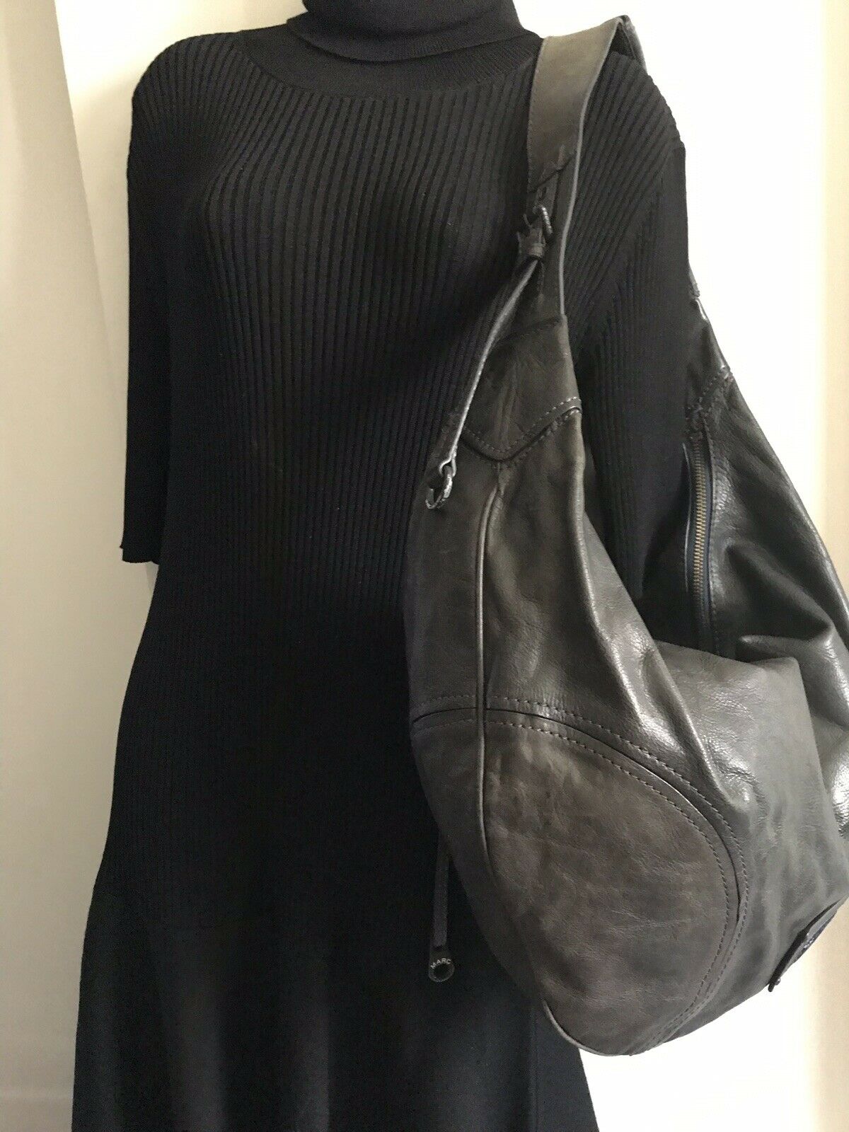 MARC JACOBS Dark grey Large Leather Hobo Bag