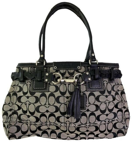 coach bag cream black fabric tote