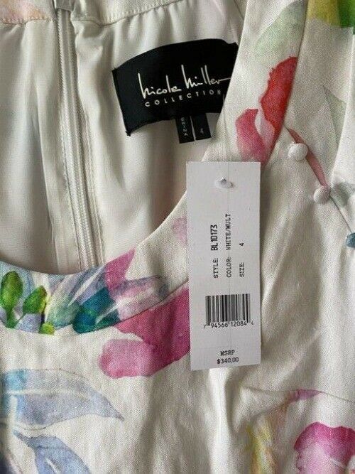 Nicole Miller white pink floral msrp mid length short casual dress
