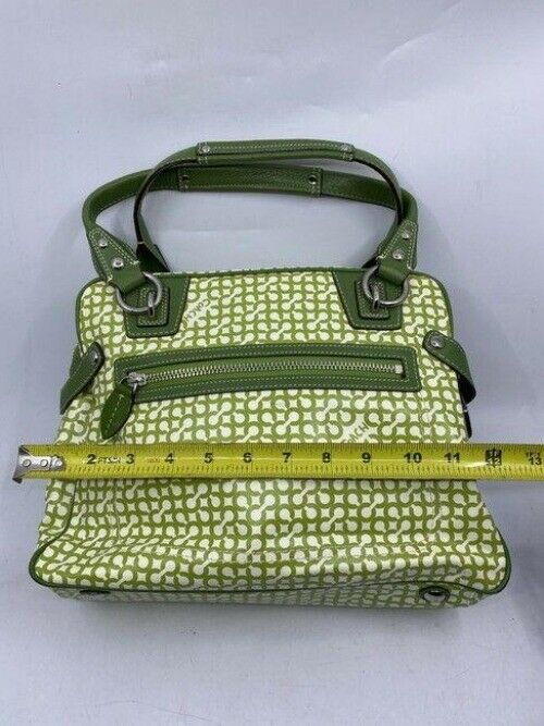 coach medium handbag green white coated canvas tote