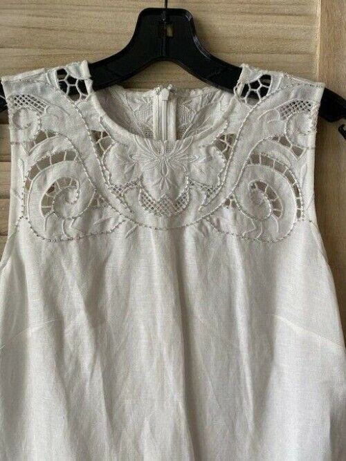 Nicole Miller white w linen w emroidery detail msrp short formal dress