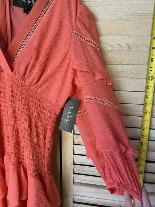 Nicole Miller Coral New Ruffled Small Msrp Short Casual Dress