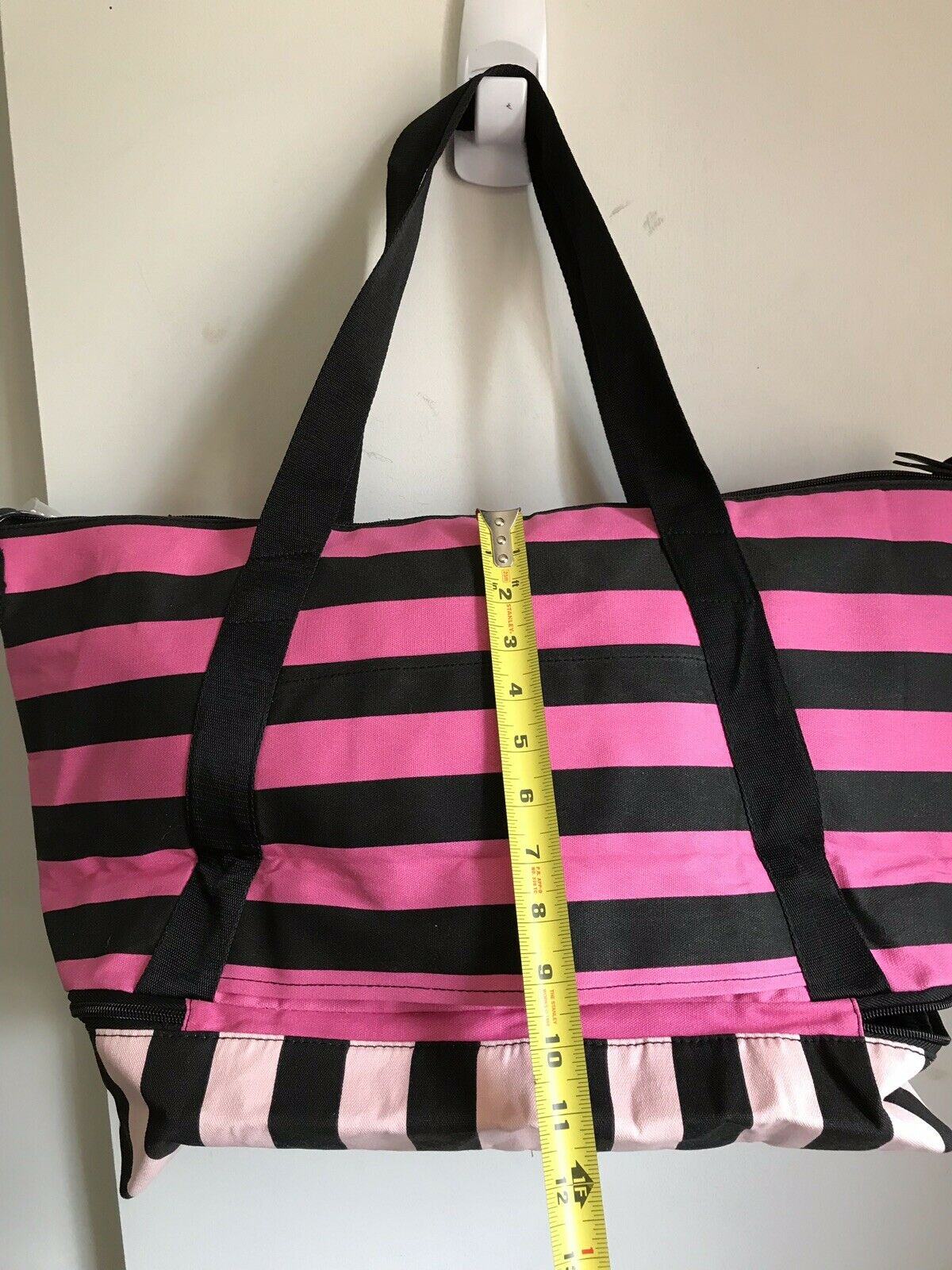 Victoria’s Secret XL Pink/Black Striped Tote Weekender Bag