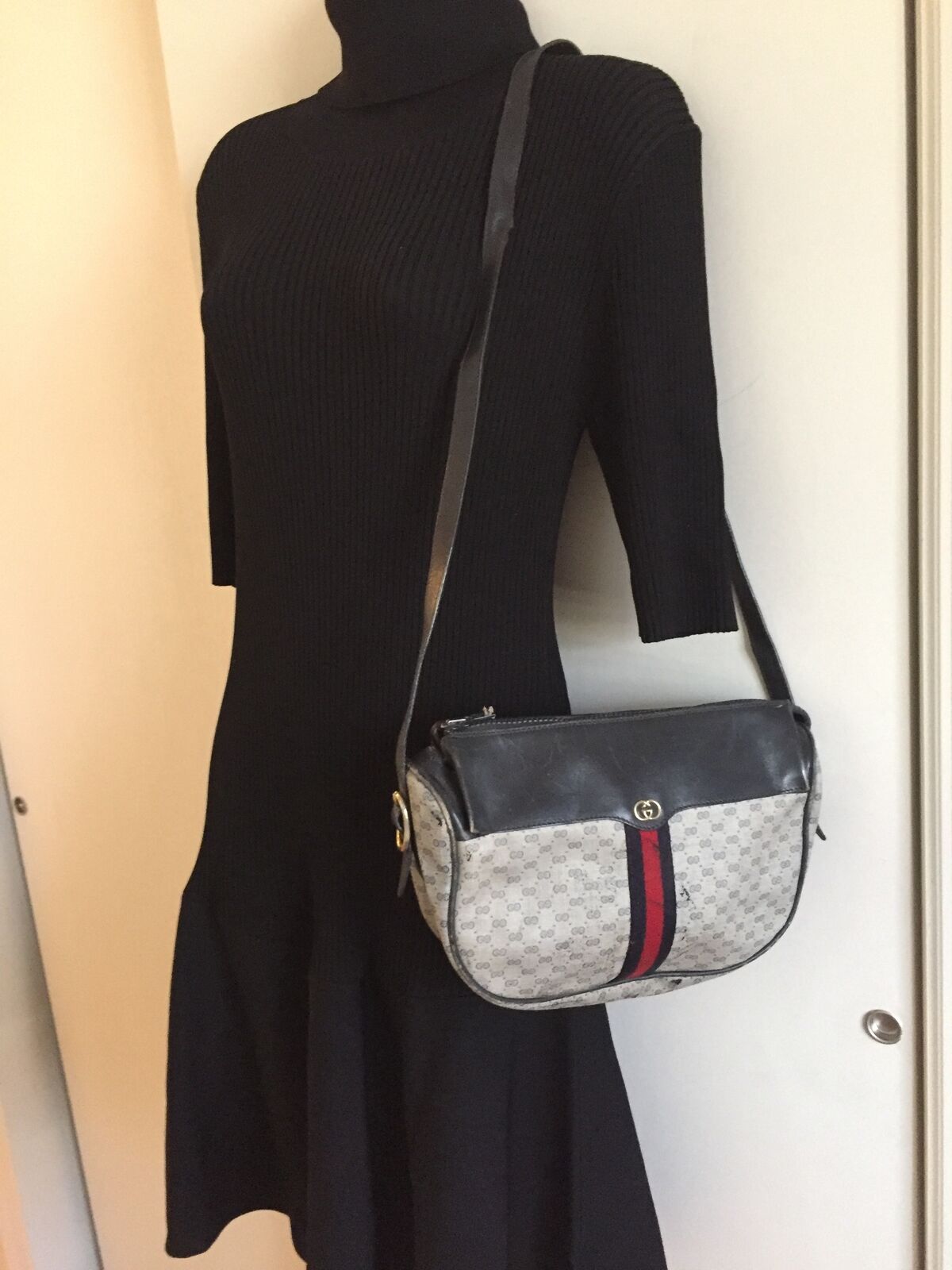 GUCCI Vintage Navy  Shoulder Bag All Over Signature