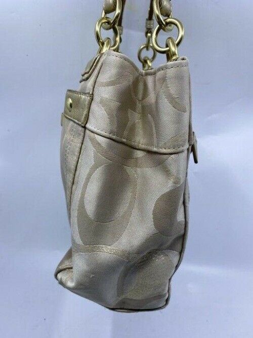 coach large gray gold fabric shoulder bag