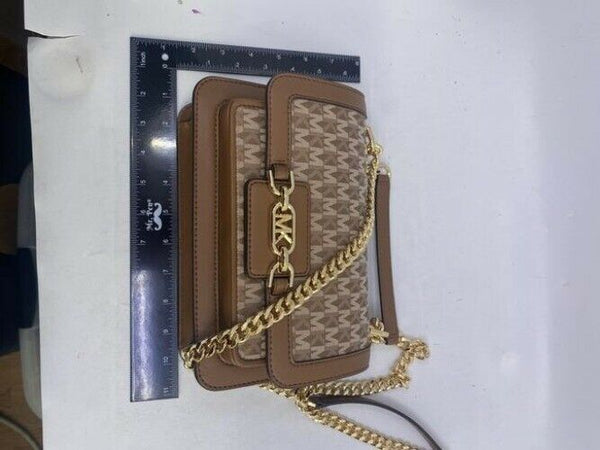 Michael Kors New Medium Logo Allover Brown Coated Canvas Cross Body Bag