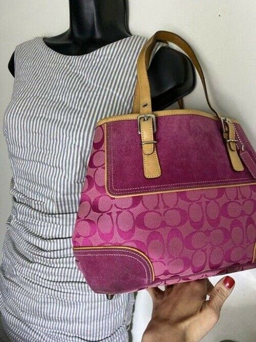 Coach Shoulder Bag Medium Msrp Purple Jacquard Fabric Tote