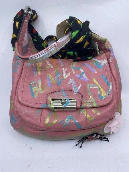 Coach w hand customized by me w applique street art coral hobo bag