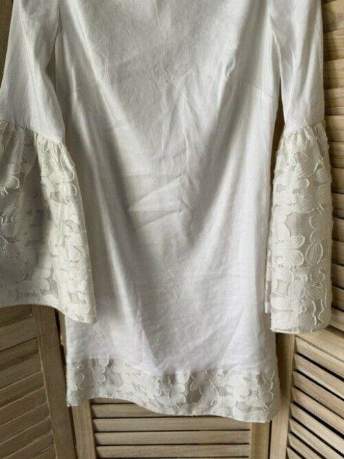nicole miller white linen bell sleeves short casual dress
