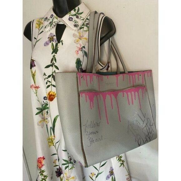 hicole hiller Leather Handbag Graffiti Gray Pink