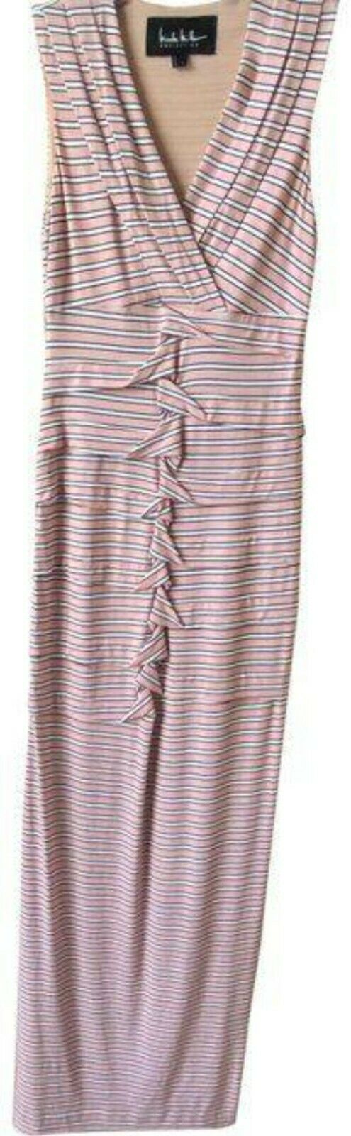 Nicole Miller pink white w new stripe w ruffle detail msrp small long casual max