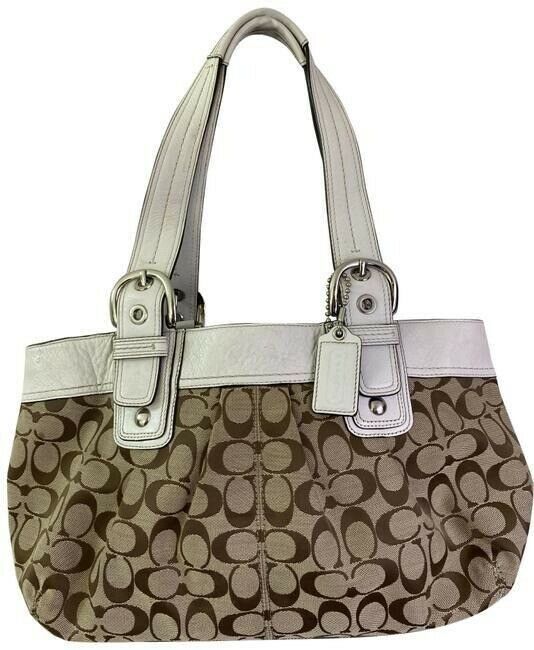 coach bag white brown fabric tote