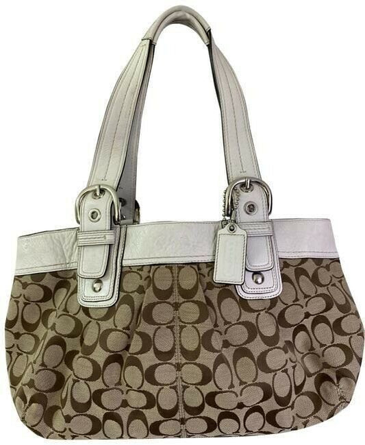 coach bag white brown fabric tote