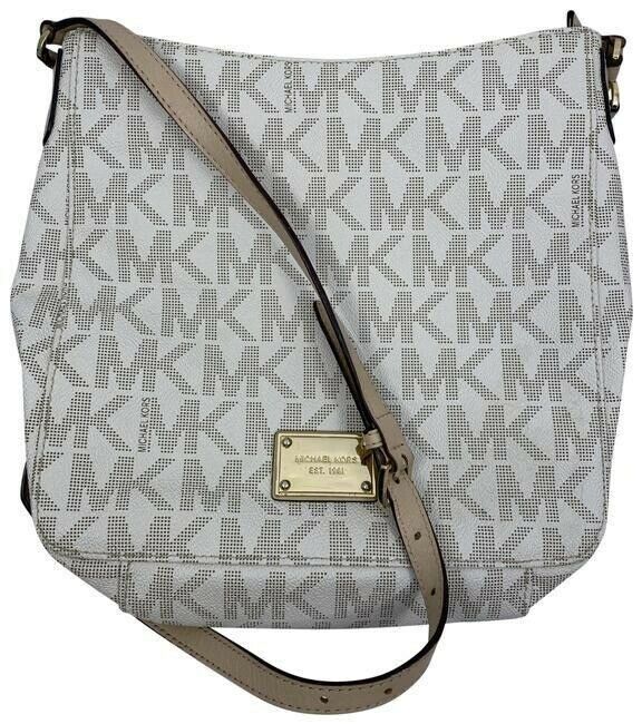 michael kors all over logo medium msrp black gray coated canvas cross body bag