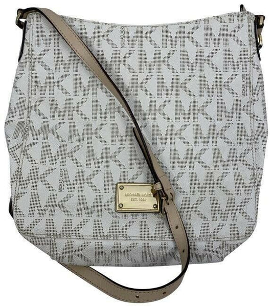 michael kors all over logo medium msrp black gray coated canvas cross body bag
