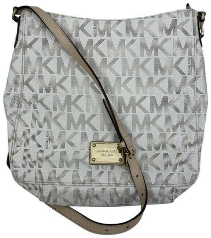 michael kors all over logo medium msrp black gray coated canvas cross body bag