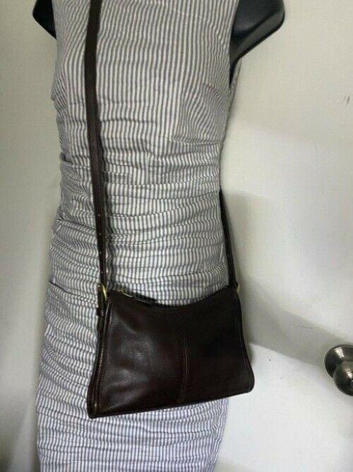 coach vintage small brown leather cross body bag