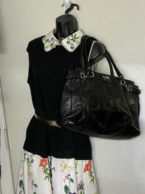 coach large black leather shoulder bag