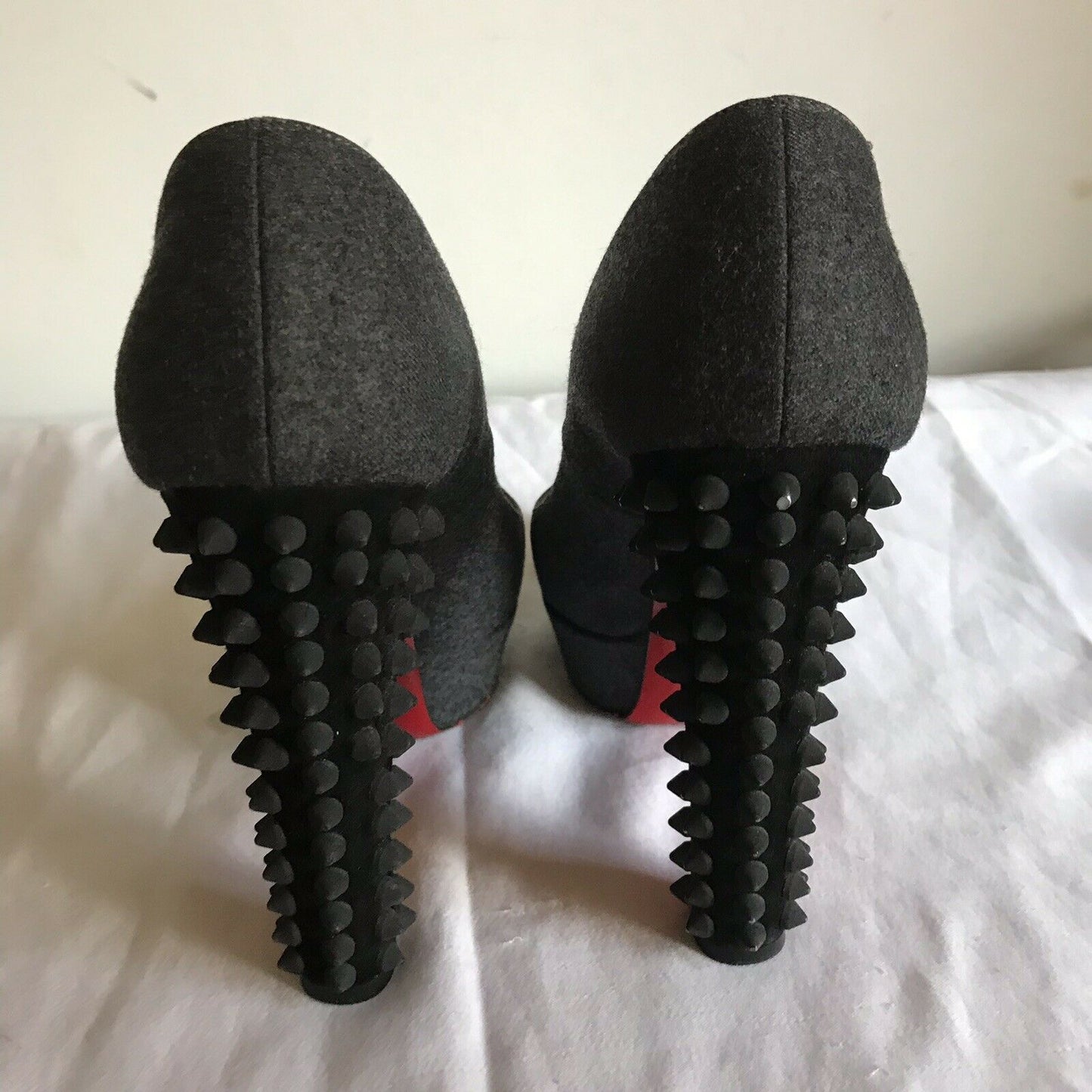 CHRISTIAN LOUBOUTIN Grey Denim Classic Pumps W/ Heel Spikes On Heels 36.5