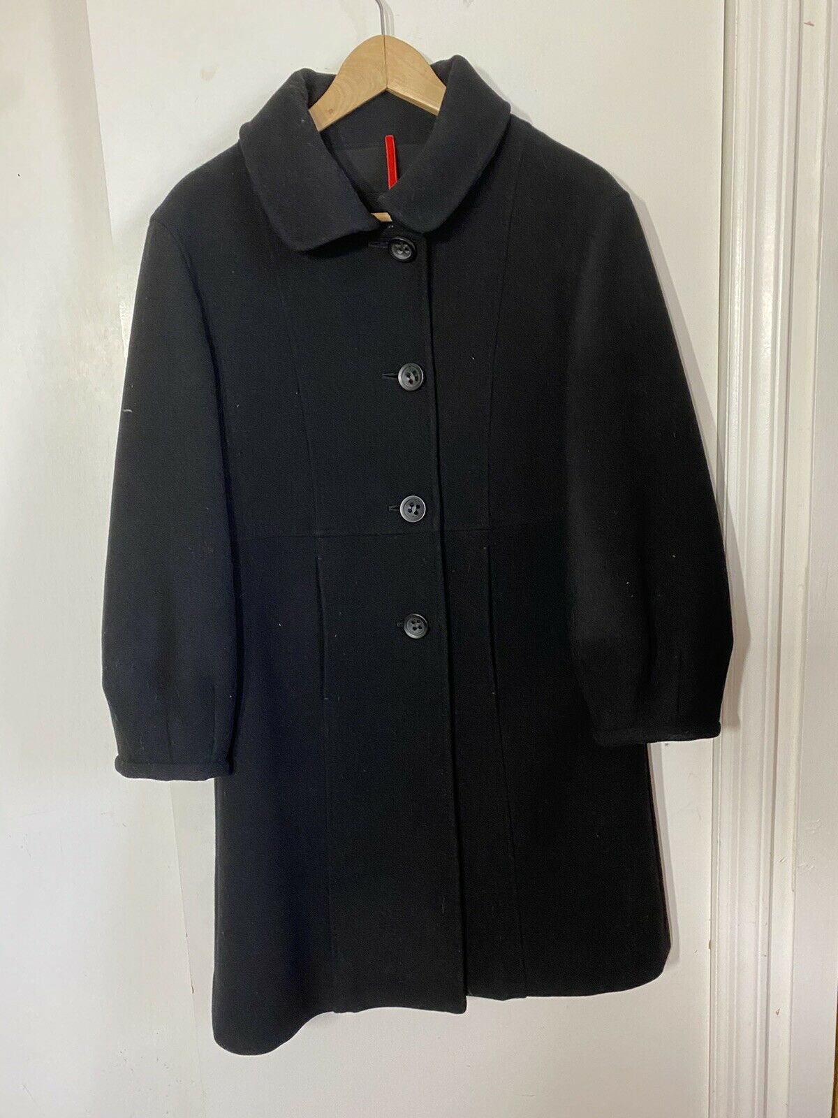 Msrp 2,400 PIAZZA SEMPIONE Black Wool Pea coat Jacket size 42 Small 6