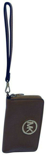 Michael Kors Soft Device Card Coin And Id Holder Brown Leather Wristlet