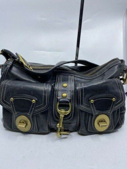 coach large black leather shoulder bag