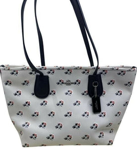 Coach shopping xl floral great condition msrp white black leather tote