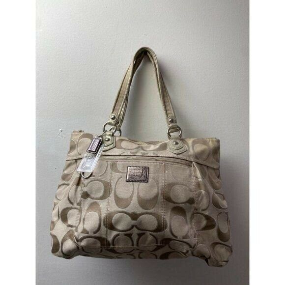 COACH Large Tan Jacquard Fabric Tote Bag