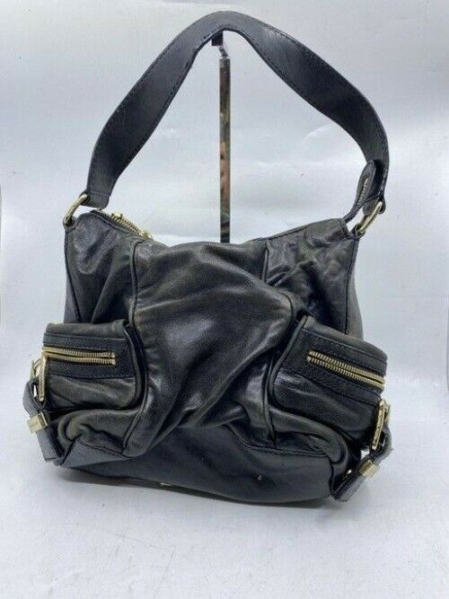 Michael Kors Side Zippers Blkack Leather Shoulder Bag