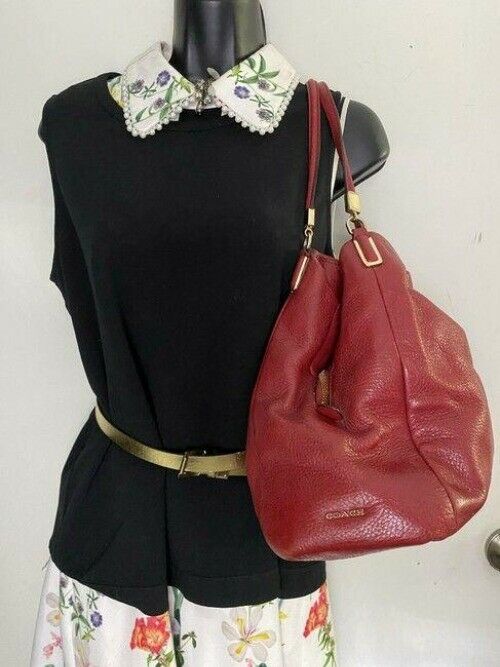 coach large red leather shoulder bag